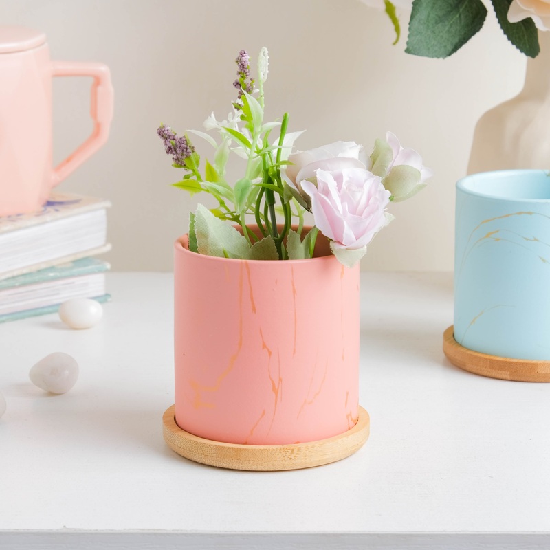 Fuzzy Peach Planter With Coaster