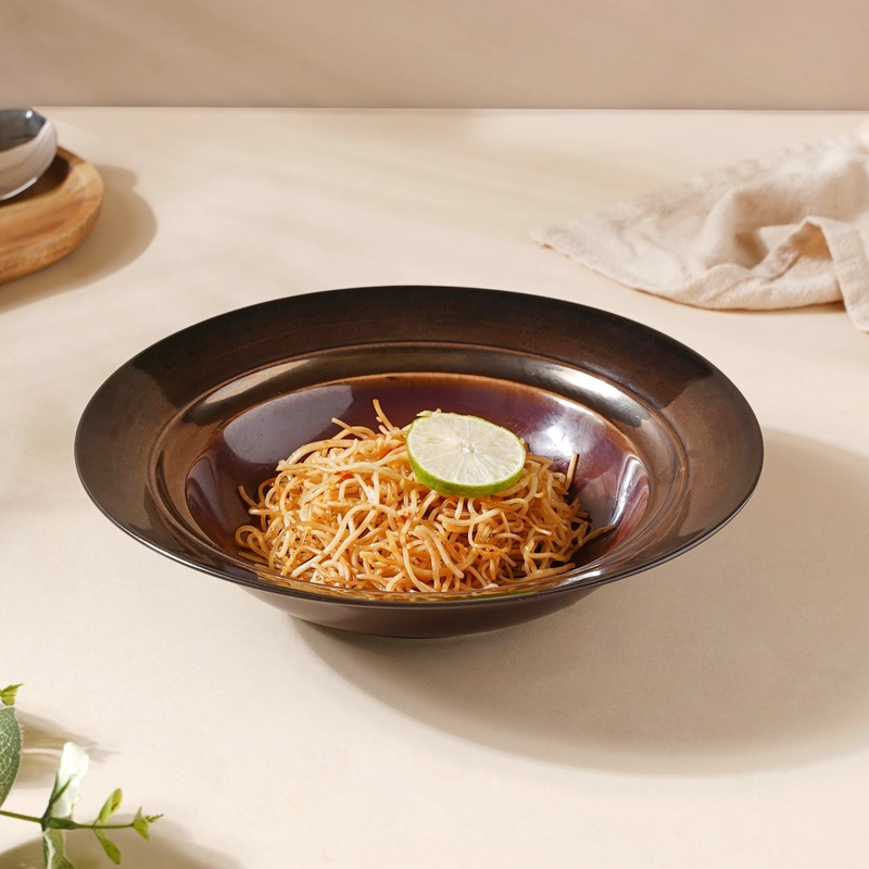 Glazed Ceramic Brown Pasta Plate 9 Inch