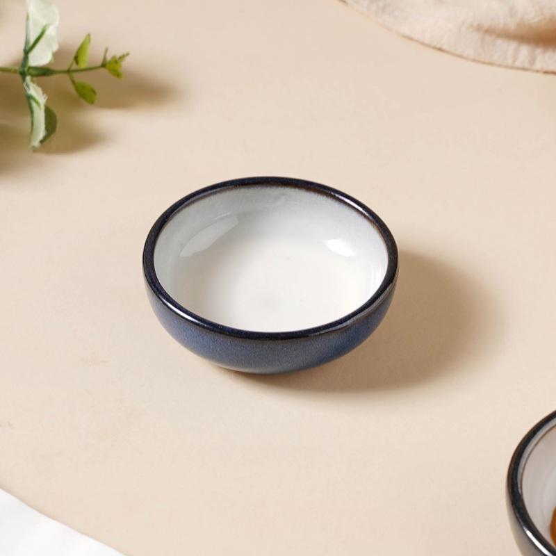 Glazed Ceramic Grey And Blue Dip Bowl 50 ml