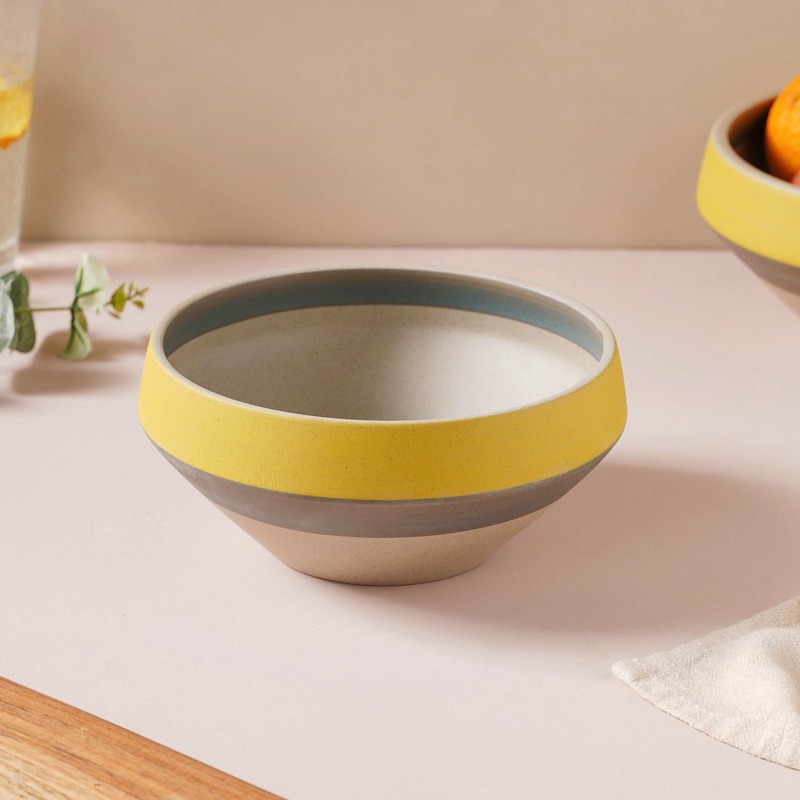 Soboku Grey And Yellow Small Serving Bowl 6.5 Inch 1 L