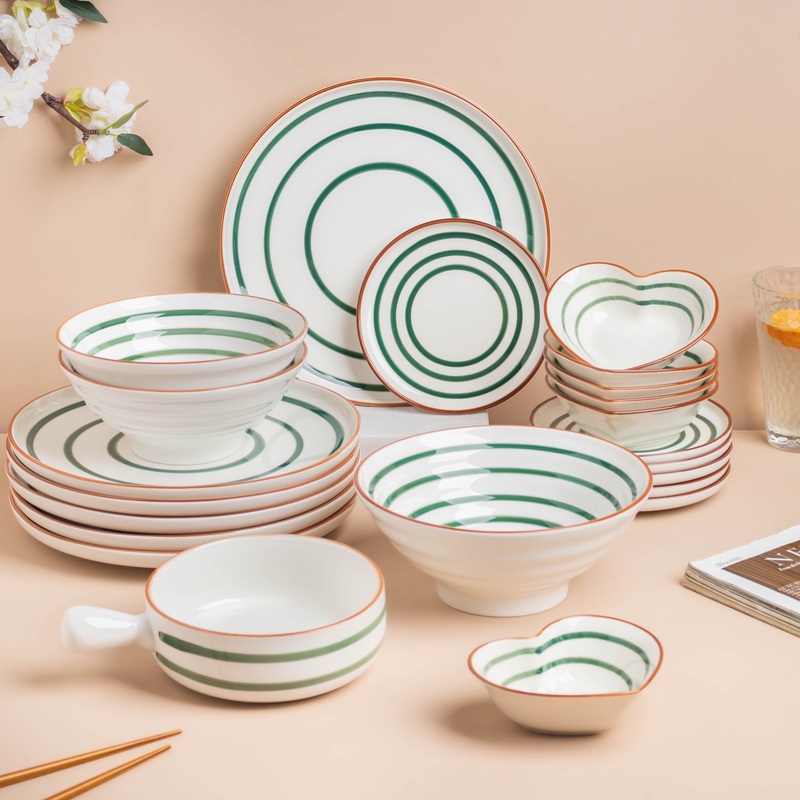 Spiral Green 22 Piece Dinner Set For 6