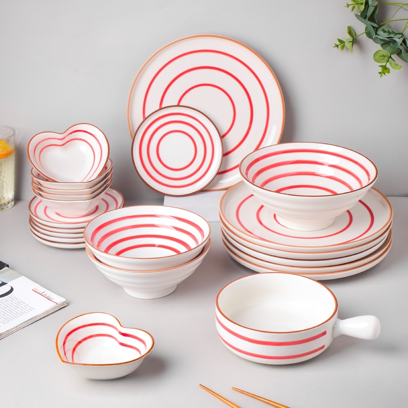 Spiral Red 22 Piece Dinner Set For 6