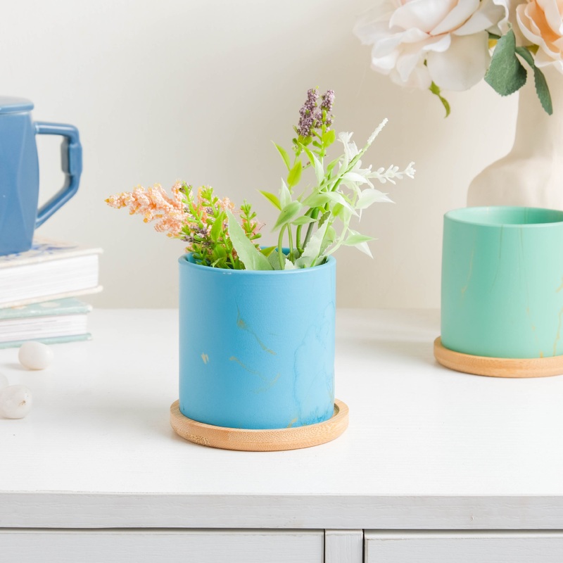 Summer Blue Planter With Coaster