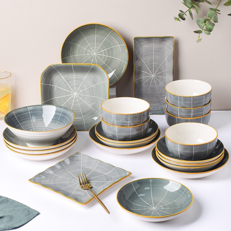 Willow Dark Grey 22 Piece Pasta Set For 6