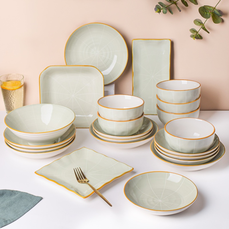 Willow Light Grey 22 Piece Pasta Set For 6