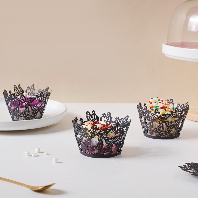 Black Butterfly Lace Cupcake Wrapper Set of 20