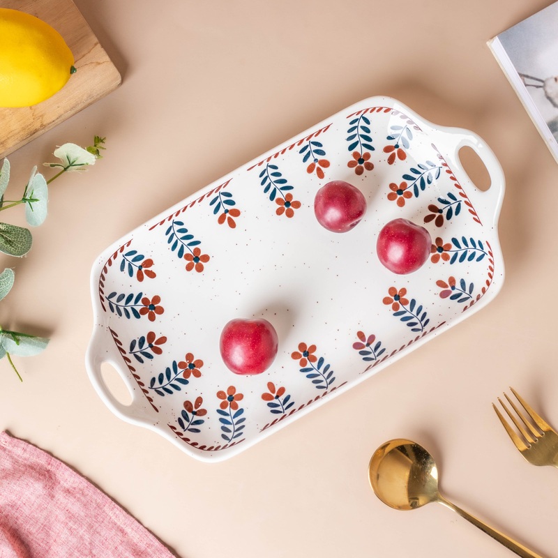 Carmella Floral Ceramic Tray With Handle