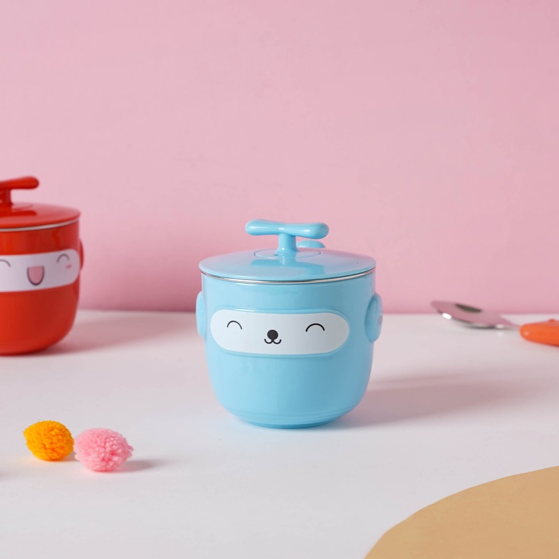Cartoon Double Wall Stainless Steel Baby Bowl Blue 200 ml
