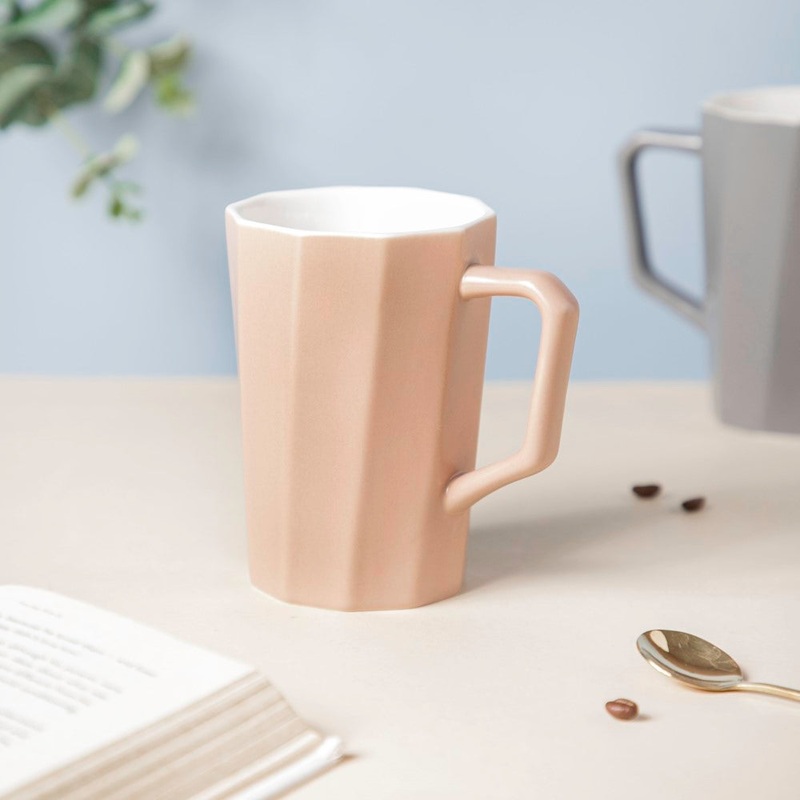 Matt Beige Ribbed Mug 350 ml
