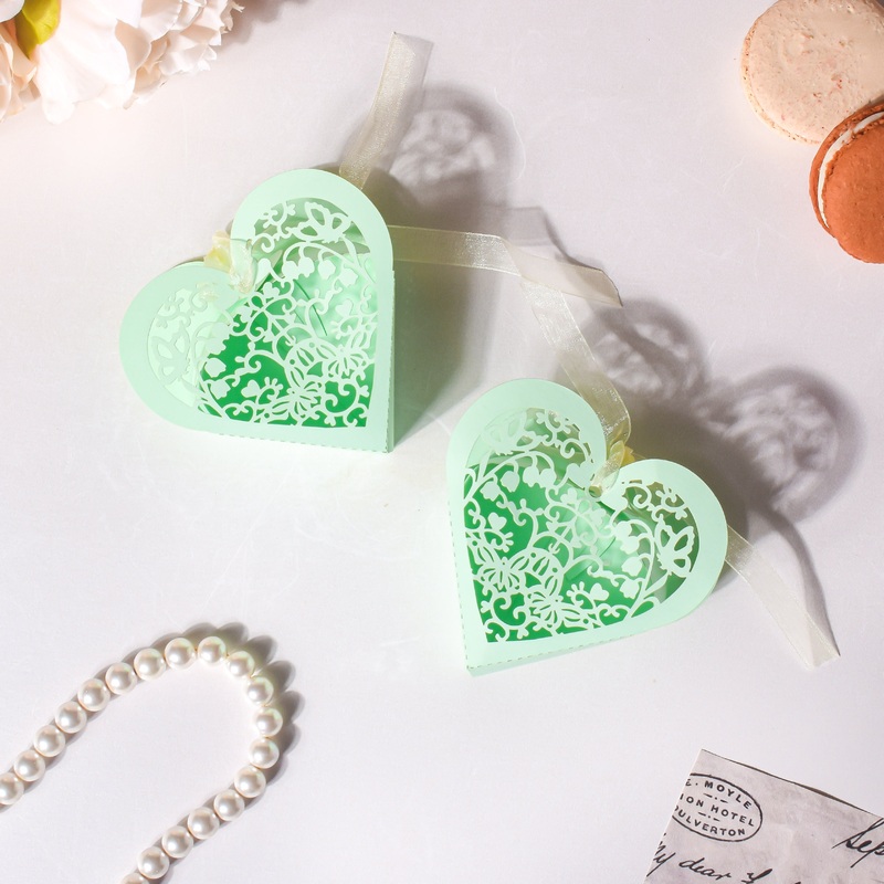 Mint Green Heart Paper Gift Box Set of 20