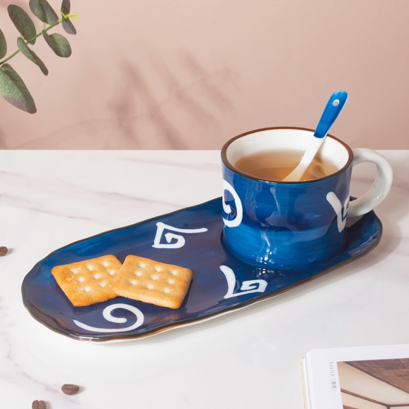 Nitori Spiral Cup And Tray Set With Spoon