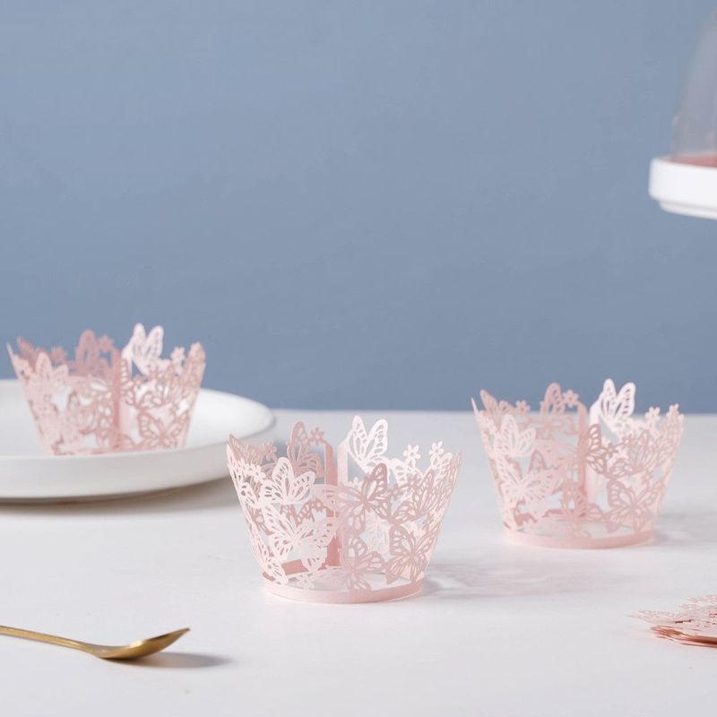 Pink Butterfly Lace Cupcake Wrapper Set of 20