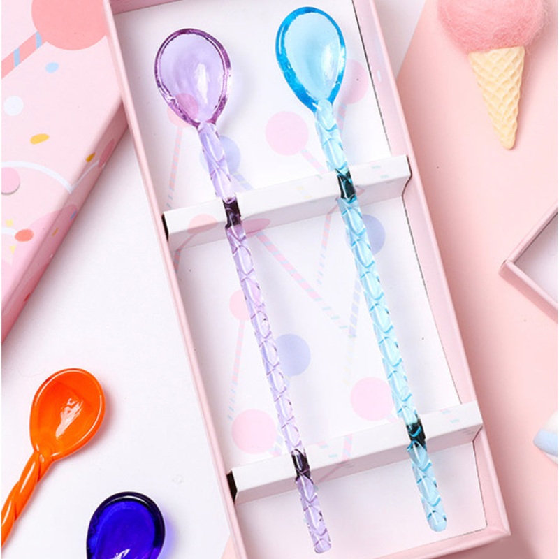 Purple Blue Glass Stirrer Spoon Set Of Two 6.5 Inch