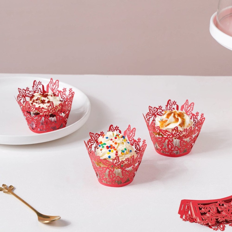 Red Butterfly Lace Cupcake Wrapper Set of 20