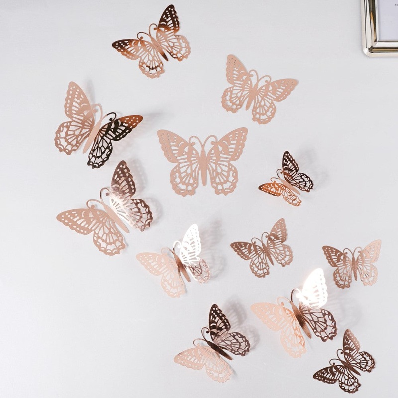 Rose Gold Butterfly 3D Wall Stickers Set Of 12