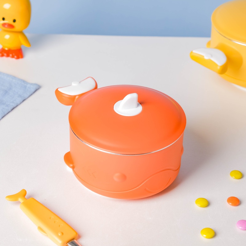 Stay Warm Steel Bowl With Suction Base Orange 350 ml