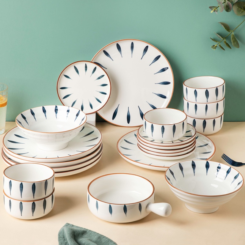 Teardrop Blue 21 Piece Dinner Set For 6