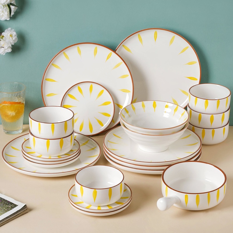 Teardrop Yellow 21 Piece Dinner Set For 6