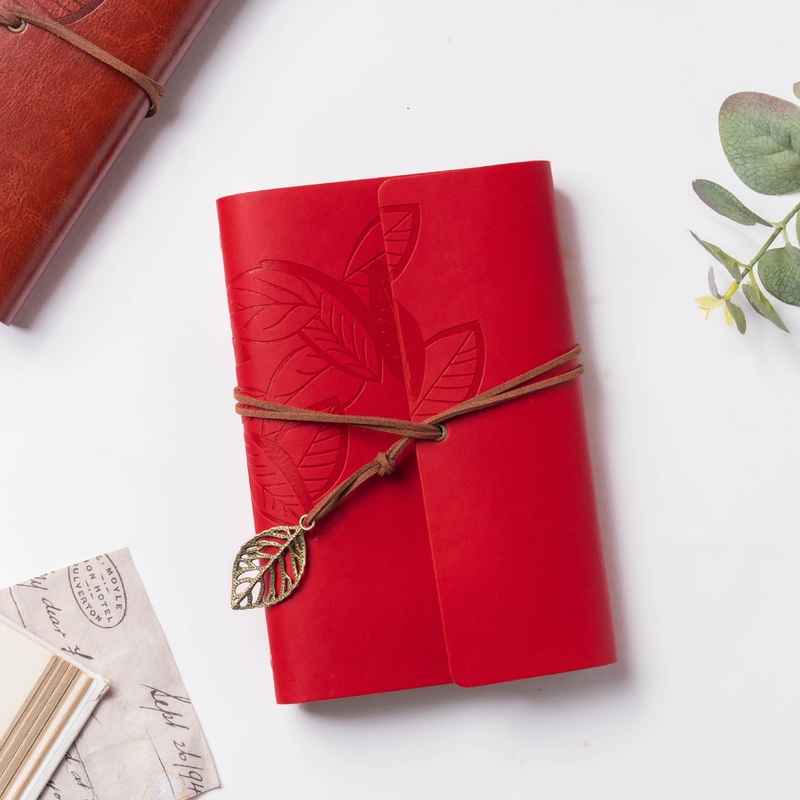 Wanderlust Leather Journal With Leaf Tassel Red 75 Pages