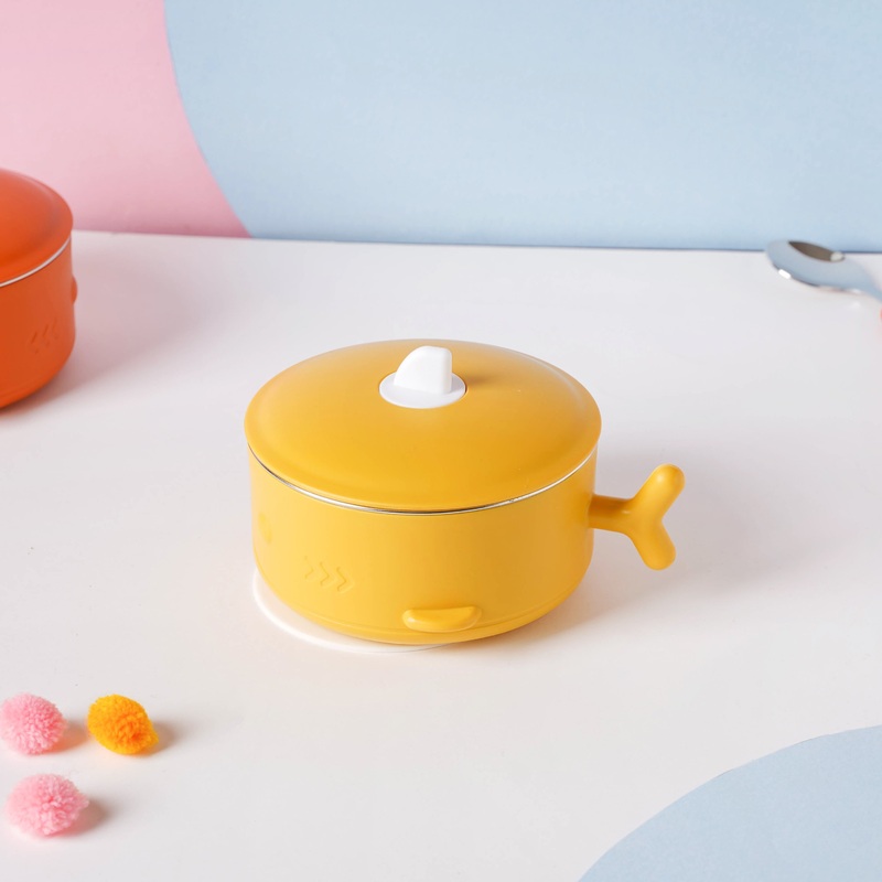 Whale Double Walled Anti-Slip Feeding Bowl Yellow 400 ml