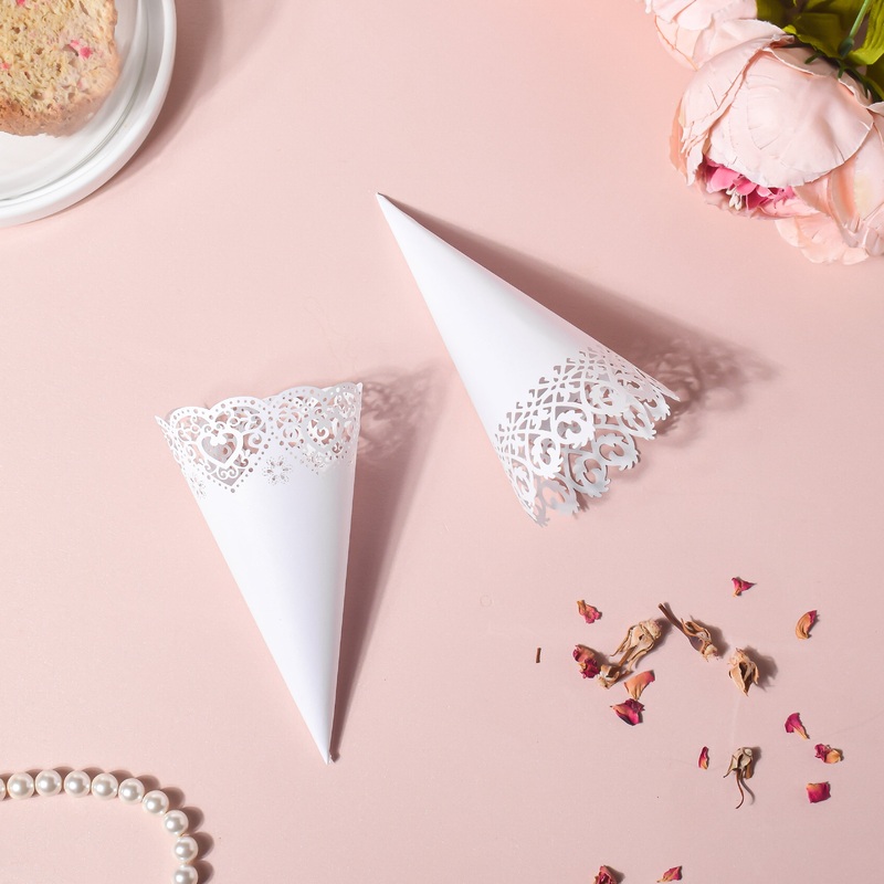 White Lace Paper Doily Cone Set Of 20