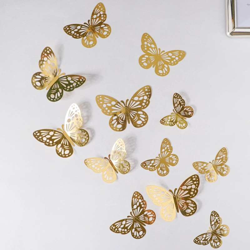 Yellow Gold Butterfly 3D Wall Stickers Set Of 12