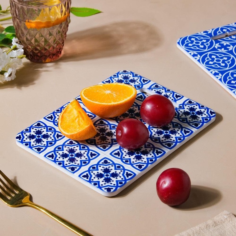 Abstract Moroccan Zellij Art Rectangle Tile Trivet Blue 7 Inch
