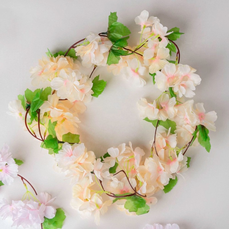 Artificial Sakura Blossoms And Leaves Vine Peach