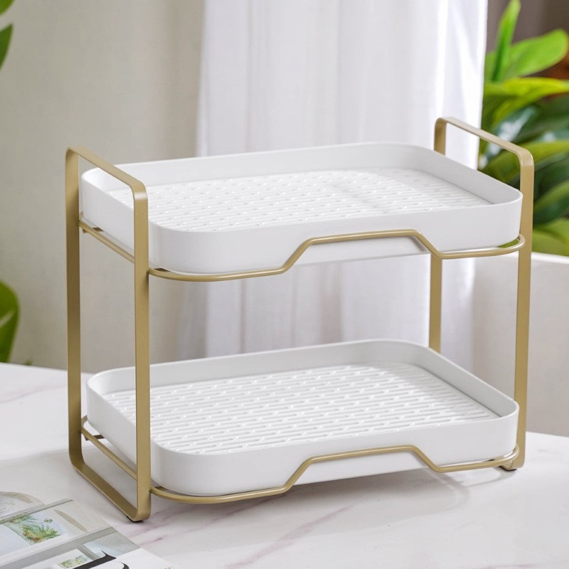 Double Decker Organiser Rack White Gold