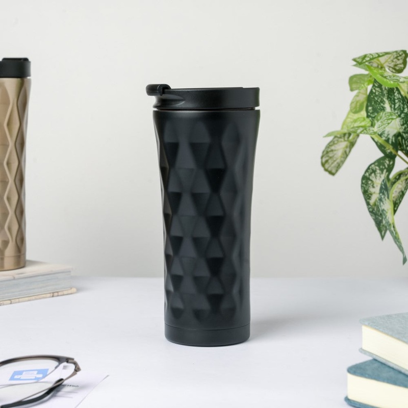 Double Walled Travel Tumbler Black With Flip Lid 500ml