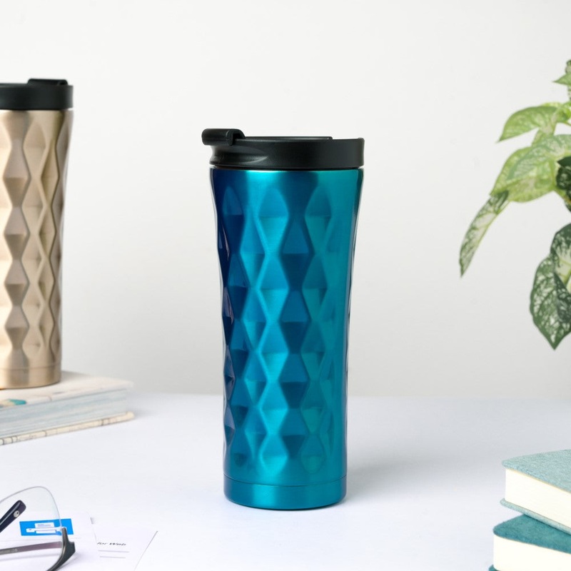 Double Walled Travel Tumbler Blue With Flip Lid 500ml