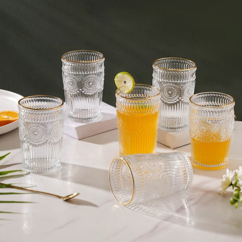 Embossed Large Drinkware Glass Set of 6 350 ml
