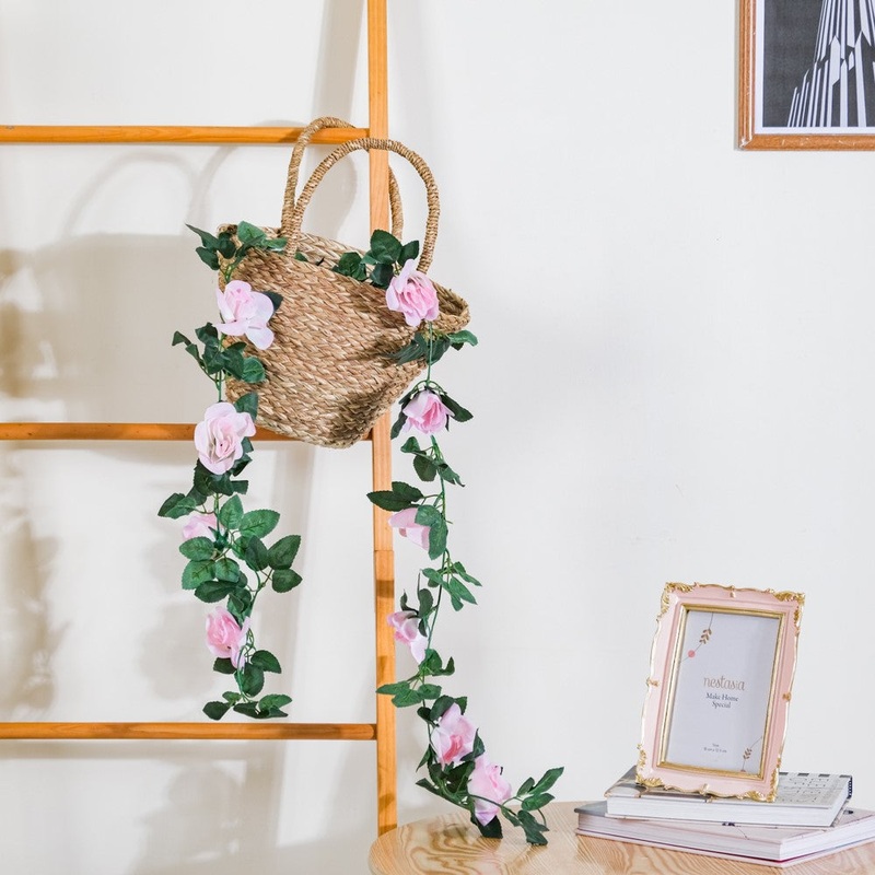 Faux Rose And Leaves Vine For Decor Pink