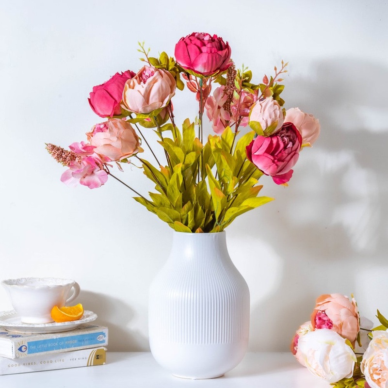 Faux Rose Bouquet Peach And Carmine