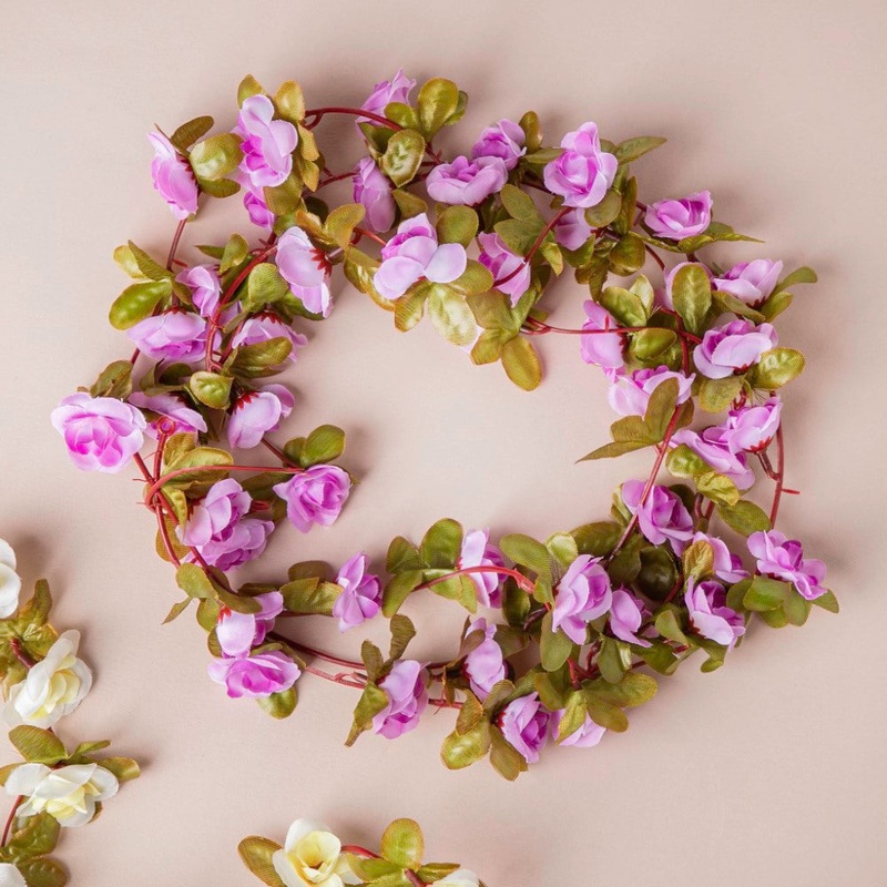Faux Roses And Leaves Vine Purple