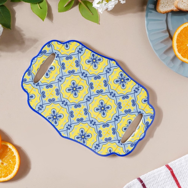Fiesta Spanish Ceramic Platter Yellow Blue 8 Inch
