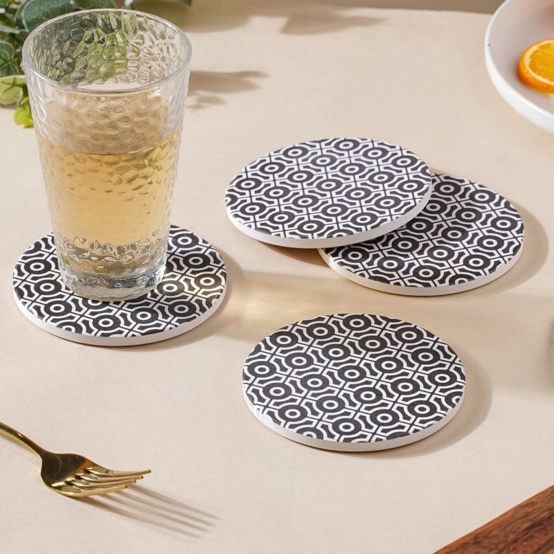 Geometric Ceramic Coaster Black And White Set of 4