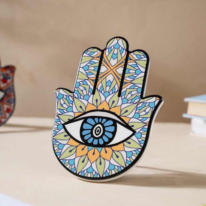 Green Hamsa Hand Decor With Stand Blue