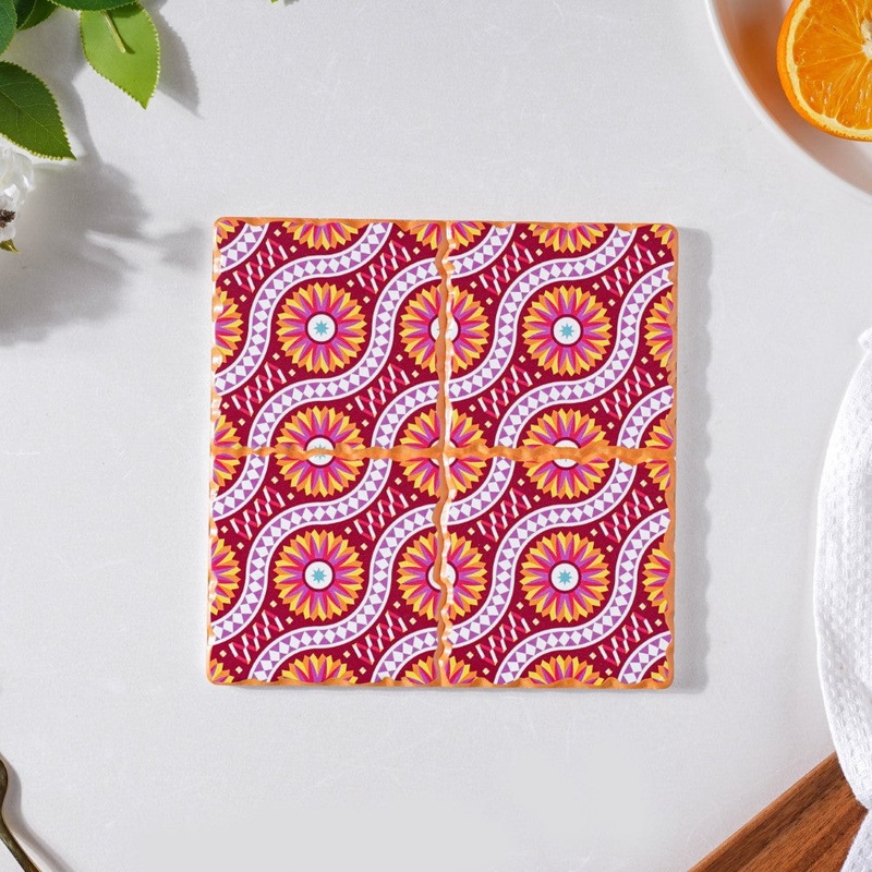 Orange Art Square Ceramic Tiled Trivet