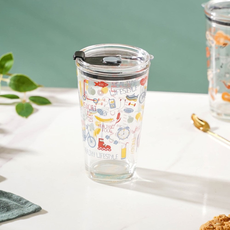 Quirky Glass Tumbler With Lid 400 ml