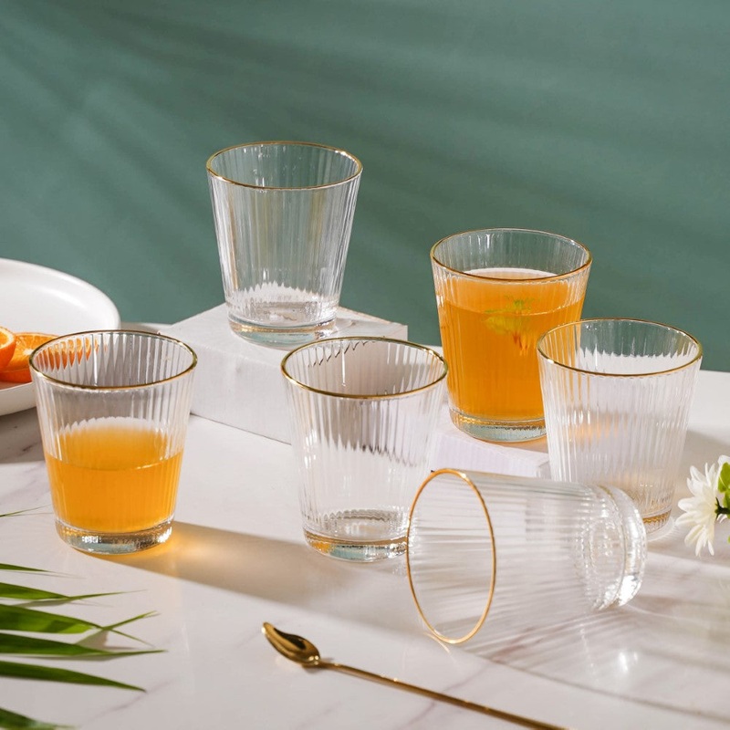 Ribbed Gold Rim Short Tumbler Set Of 6 250 ml