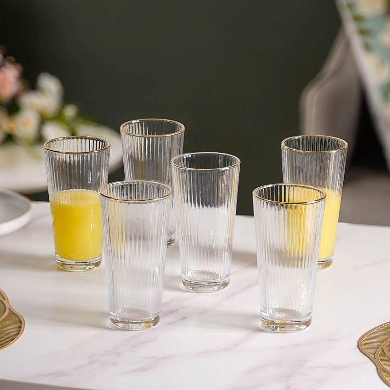 Ribbed Gold Rim Tall Tumbler Set Of 6 350 ml