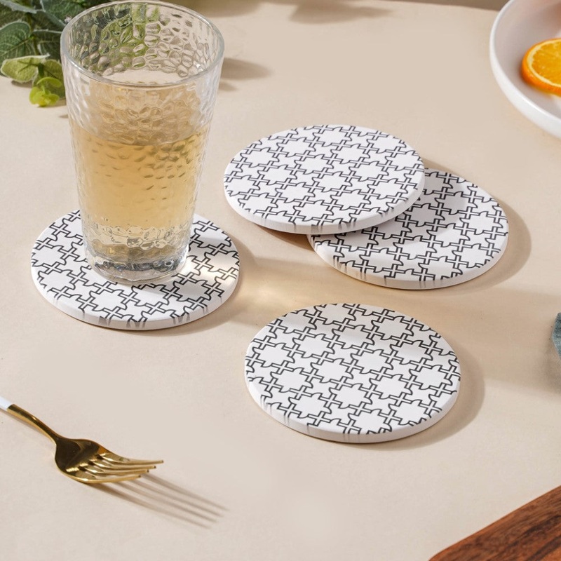 Tile Art Black And White Ceramic Coaster Set of 4