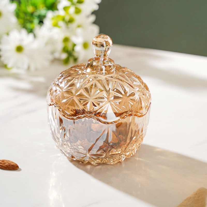 Vintage Round Crystal Glass Amber Jar Small 200 ml