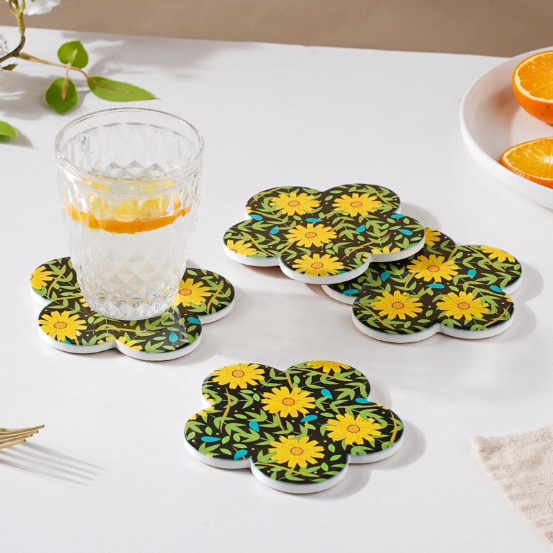 Yellow Daffodil Ceramic Glossy Coaster Set Of 4