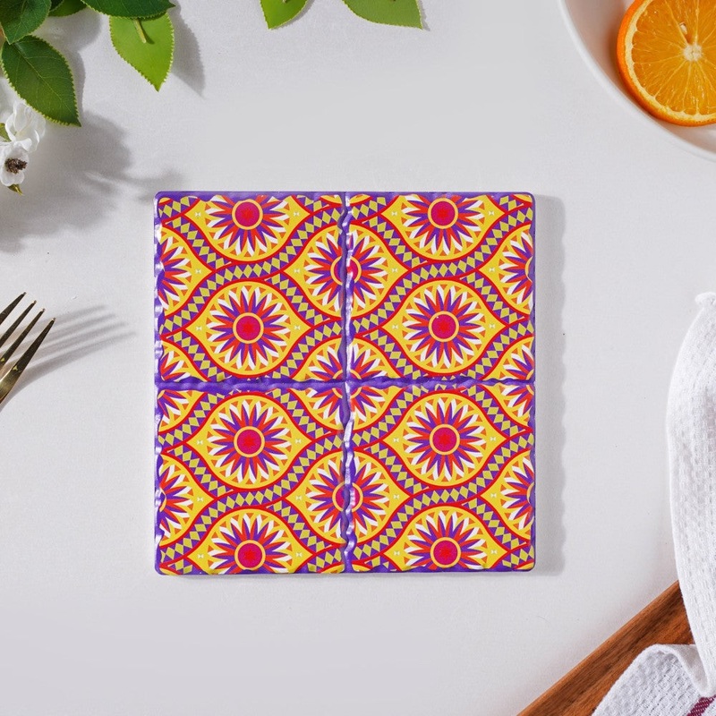 Yellow Pink European Ceramic Tiled Trivet