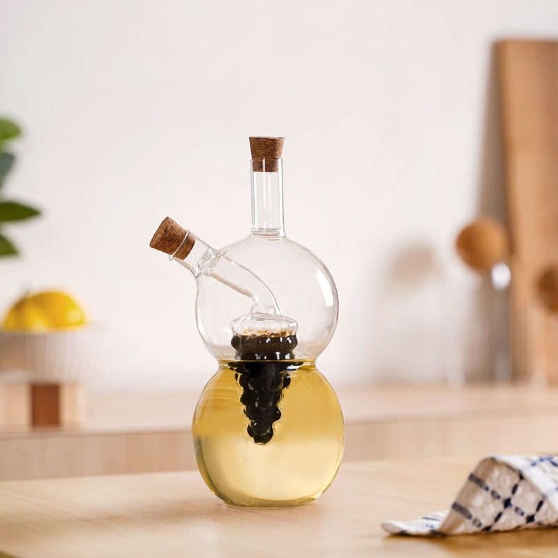 Grape Sculpture Glass Cruet For Olive Oil With Italian Seasoning