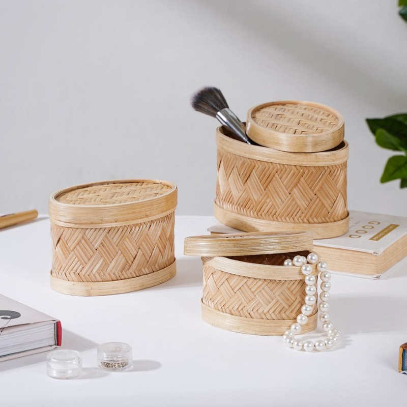 Hand Crafted Oval Bamboo Storage Basket Set of 3
