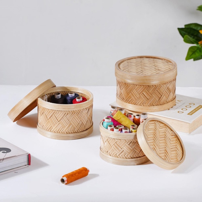 Hand Woven Round Bamboo Storage Basket Set of 3