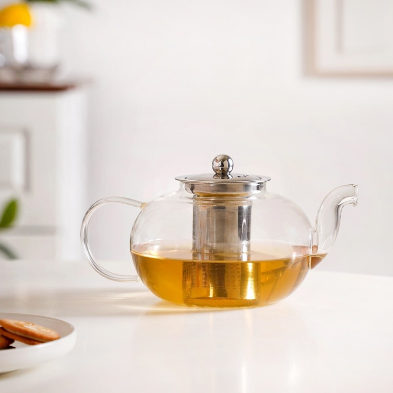 Minimalist Glass Kettle With Strainer Flame Safe 1000ml